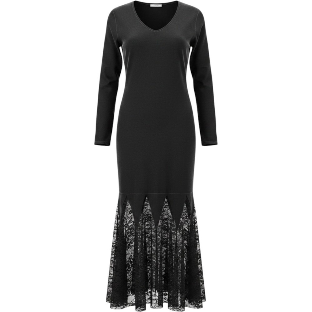 Bloomchic Whimisgoth Whimsical Goth V-Neck Lace Hem Mermaid Maxi Dress US 12